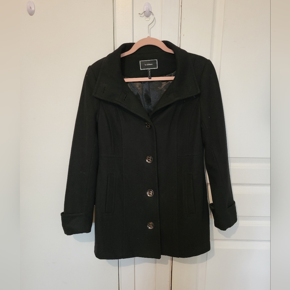 Le Château Black Wool-Blend Peacoat Jacket | Size P/S | Made in Canada | Classic